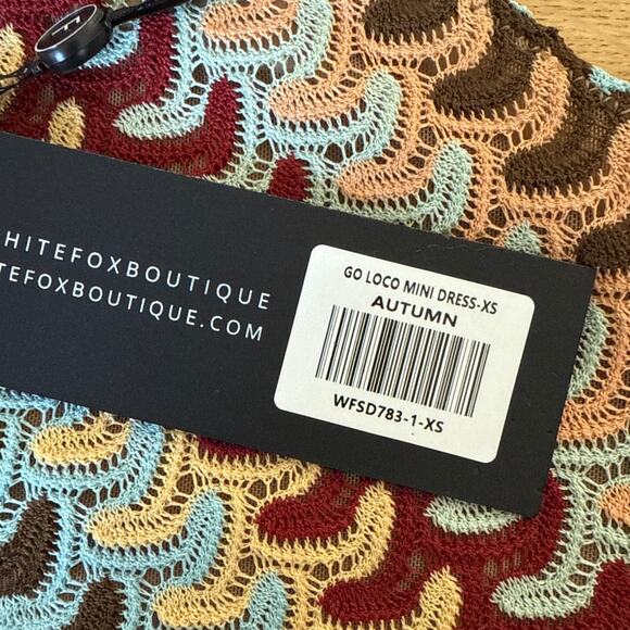 White Fox Mini Dress One Shoulder Go Loco Autumn Size XS Blue Tan Red - Picture 3 of 6